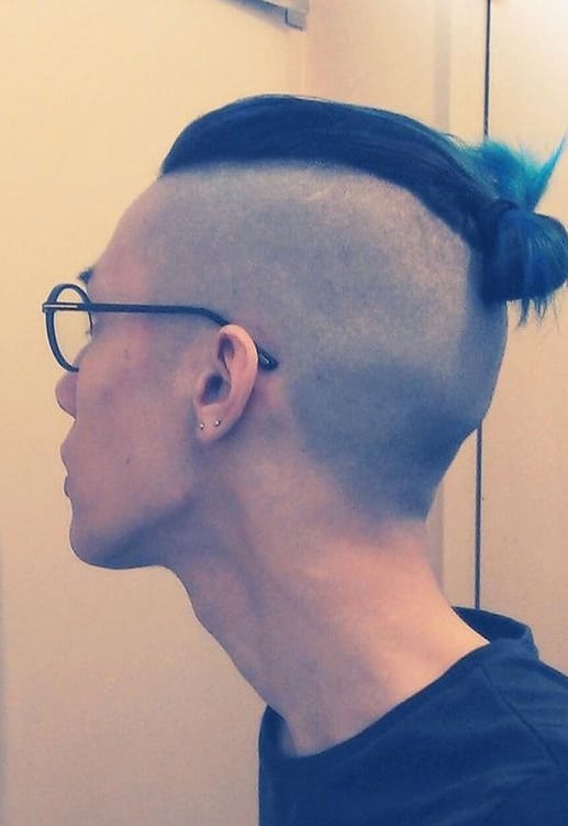top knot with clean shave look