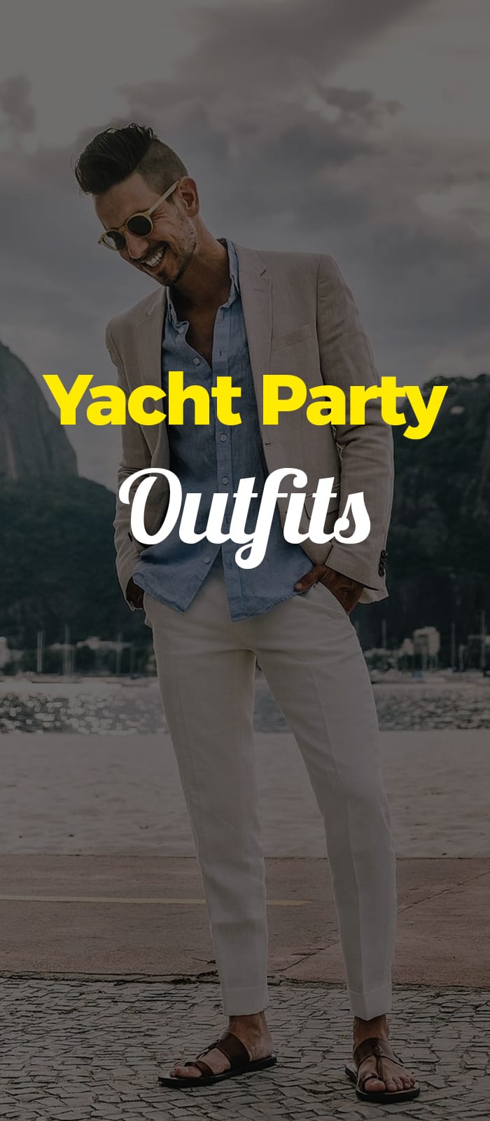White chinos blue shirt and linen jacket outfit for yacht party White chinos blue shirt and linen jacket outfit for yacht party