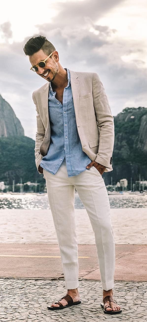 White chinos blue shirt and linen jacket White chinos blue shirt and linen jacket