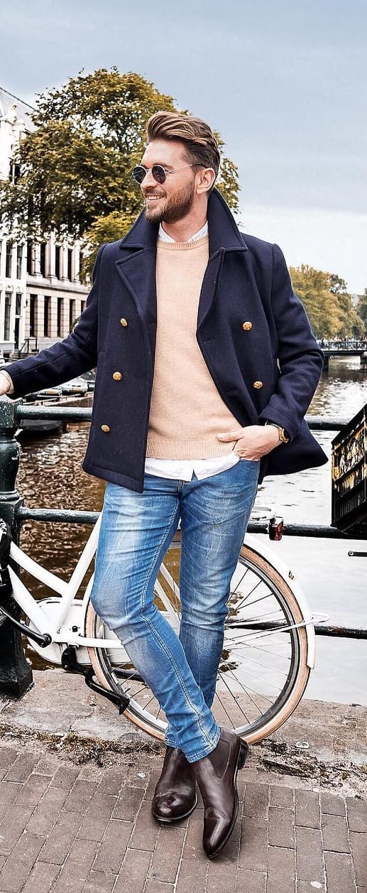 Blue Blazer,White Undershirt,Round neck T-shirt Outfit for Winter Look Blue Blazer,White Undershirt,Round neck T-shirt Outfit for Winter Look