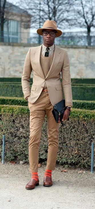 Faux Suit Style For Men with Beige Blazer,Fedora and Tie Faux Suit Style For Men with Beige Blazer,Fedora and Tie