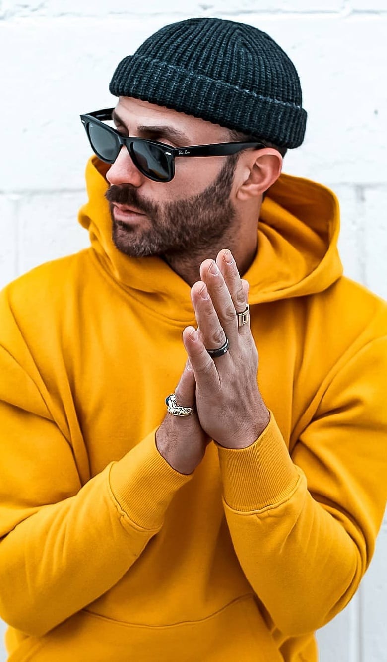Yellow Hoodie, Beanie and Black Sunglasses- Street Style Fashion