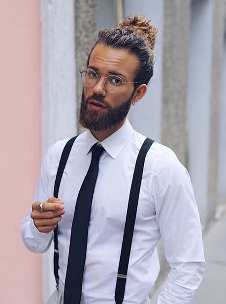 Curly Hair Full Man Bun Look for Men to try this New Year
