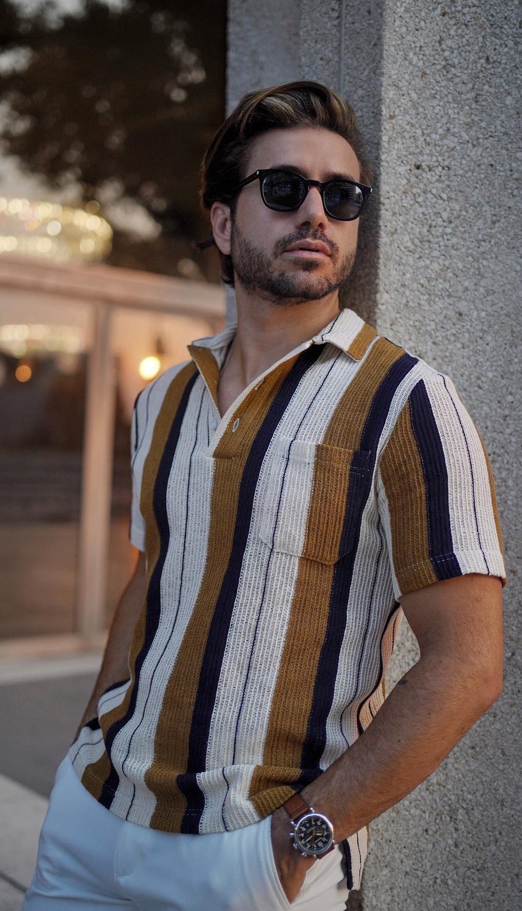 Stripped Shirt weekend getaway outfit