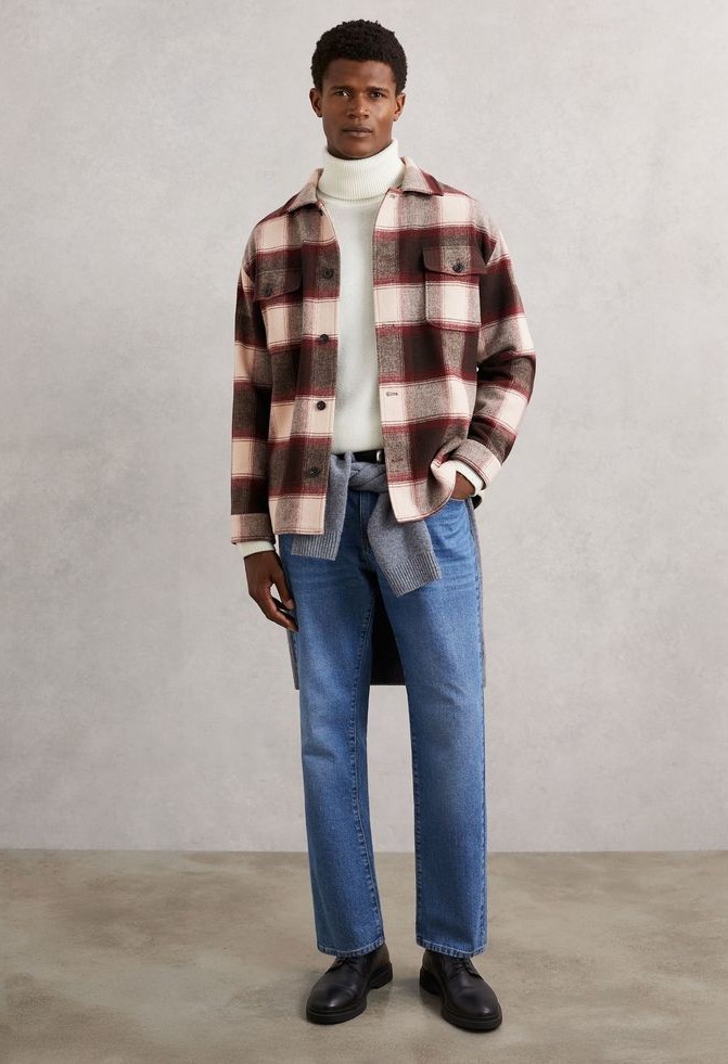 Turtleneck with Flannel Shirt